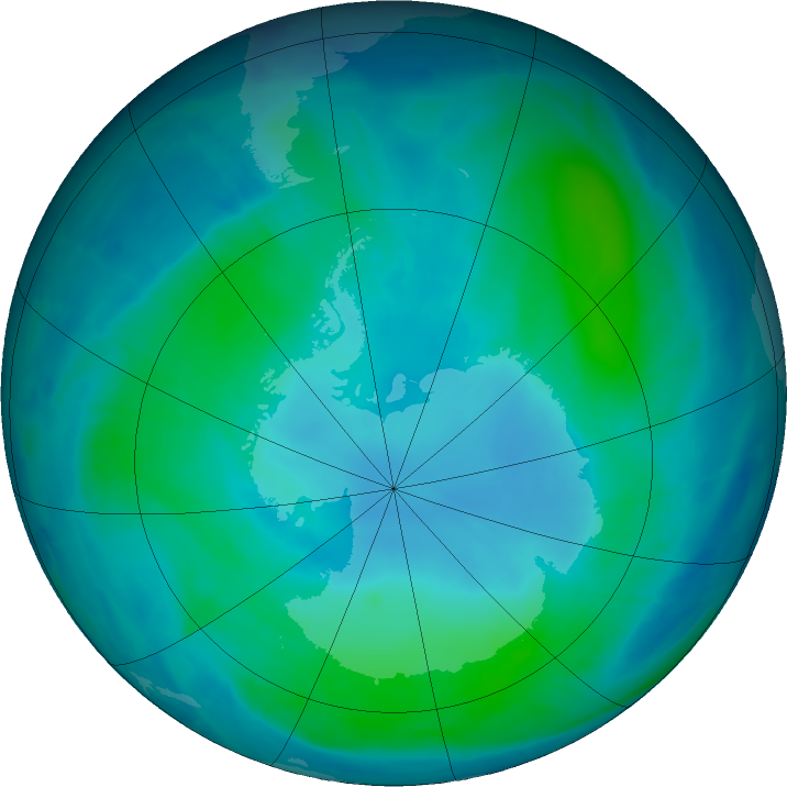 Antarctic ozone map for 08 February 2016